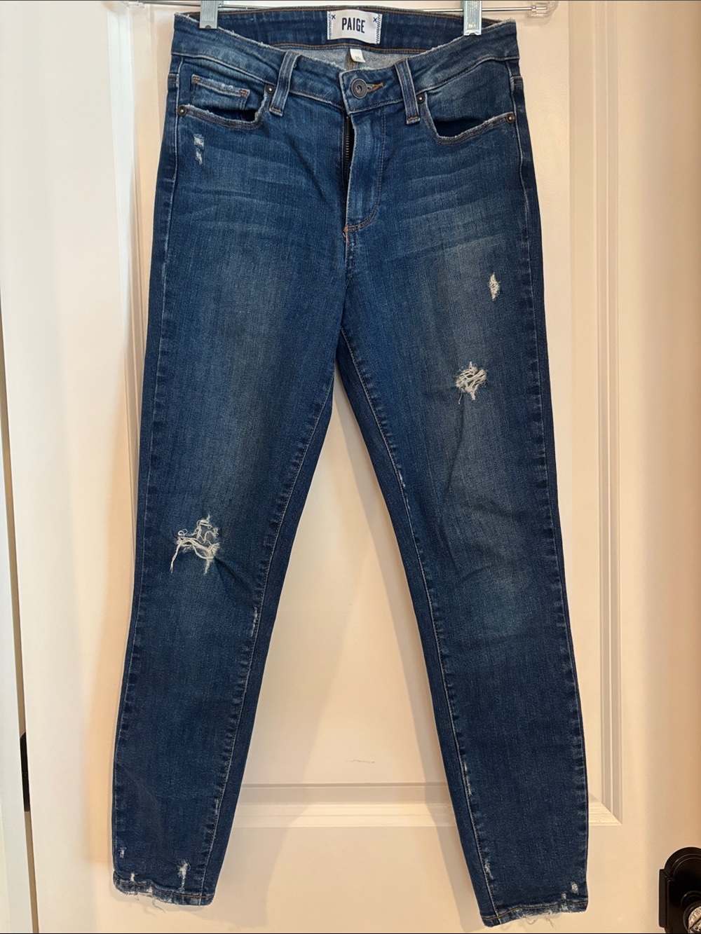 PAIGE Women's Hoxton Distressed Indigo Blue Skinny Jeans